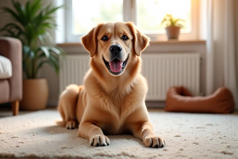 Ein glücklicher Hund auf einem sauberen Boden