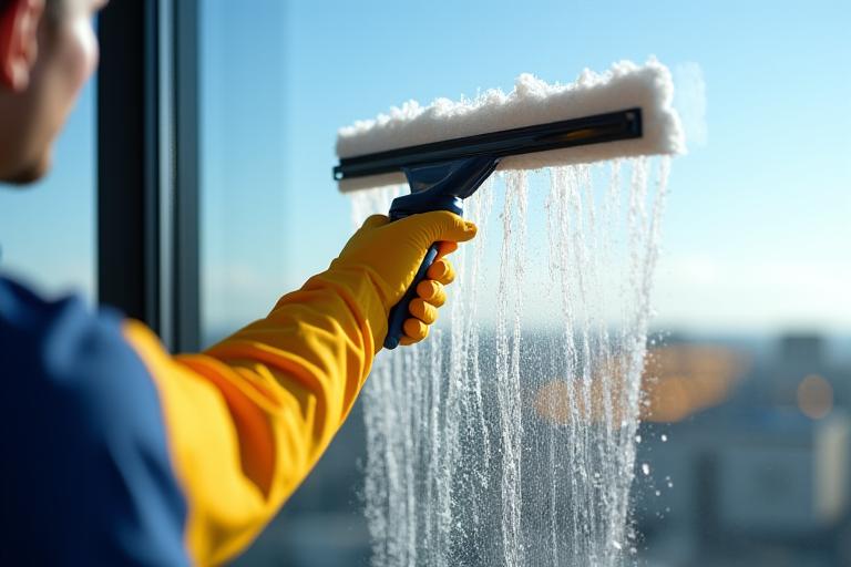 Professionelle Fensterreinigung mit Abzieher
